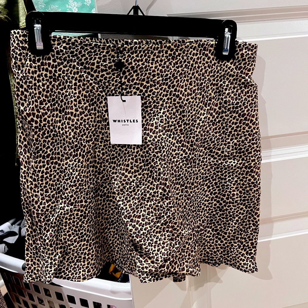 Whistles petite dashed leopard mini bias skirt, size US 6.